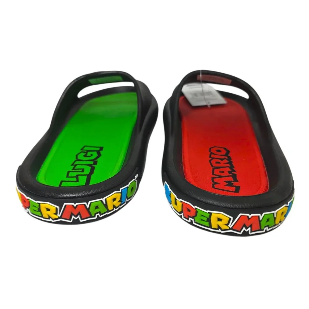 Nintendo Super Mario Slides Sandals Kids Size 3 & 5 Mario Luigi Black Green